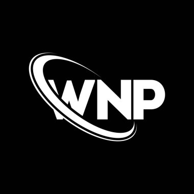 WNP logosu. WNP mektubu. WNP harf logosu tasarımı. Çember ve büyük harfli monogram logosuna bağlı WNP logosu. Teknoloji, iş ve emlak markası için WNP tipografisi.
