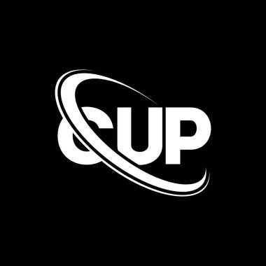CUP logosu. CUP mektubu. CUP mektup logosu tasarımı. Çember ve büyük harfli monogram logosuna bağlı CUP logosu. Teknoloji, iş ve emlak markası için CUP tipografisi.