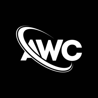 AWC logosu. AWC mektubu. AWC harf logosu tasarımı. Çember ve büyük harfli monogram logosuna bağlı AWC logosu. Teknoloji, iş ve emlak markası için AWC tipografisi.