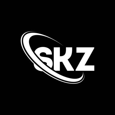 SKZ logosu. SKZ harfi. SKZ harf logosu tasarımı. Çember ve büyük harfli monogram logosuna bağlı baş harfler SKZ logosu. Teknoloji, iş ve emlak markası için SKZ tipografisi.