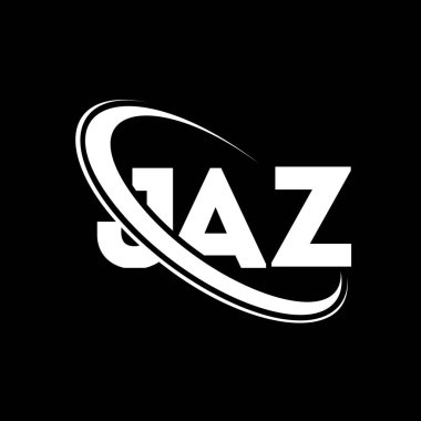 JAZ logosu. JAZ mektubu. JAZ harf logosu tasarımı. Çember ve büyük harfli monogram logosuyla birleştirilmiş JAZ logosu. Teknoloji, iş ve emlak markası için JAZ tipografisi.