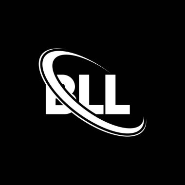 BLL logosu. Hepsi bu kadar. BLL harf logosu tasarımı. Çember ve büyük harfli monogram logosuna bağlı BLL logosu. Teknoloji, iş ve emlak markası için BLL tipografisi.