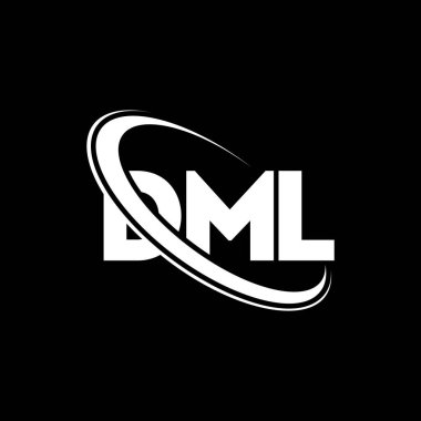 DML logosu. DML mektubu. DML harf logosu tasarımı. Daire ve büyük harfli monogram logosuyla birleştirilmiş DML logosu. Teknoloji, iş ve emlak markası için DML tipografisi.