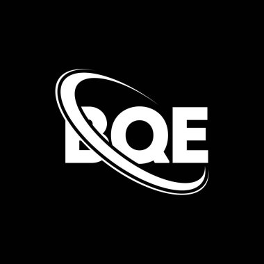 BQE logosu. BQE mektubu. BQE harf logosu tasarımı. Çember ve büyük harfli monogram logosuna bağlı BQE logosu. Teknoloji, iş ve emlak markası için BQE tipografisi.