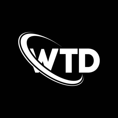 WTD logosu. Dünya Ticaret Örgütü mektubu. WTD mektup logosu tasarımı. Çember ve büyük harfli monogram logosuna bağlı WTD logosu. Teknoloji, iş ve emlak markası için WTD tipografisi.