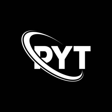 PYT logosu. PYT mektubu. PYT harf logosu tasarımı. Çember ve büyük harfli monogram logosuyla birleştirilmiş PYT logosu. Teknoloji, iş ve emlak markası için PYT tipografisi.