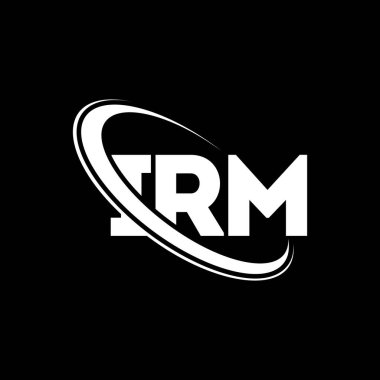 IRM logosu. IRM mektubu. IRM harf logosu tasarımı. Daireye ve büyük harfli monogram logosuna bağlı IRM logosu. Teknoloji, iş ve emlak markası için IRM tipografisi.