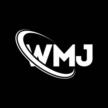 WMJ logosu. WMJ mektubu. WMJ harf logosu tasarımı. Çember ve büyük harfli monogram logosuna bağlı WMJ logosu. Teknoloji, iş ve emlak markası için WMJ tipografisi.