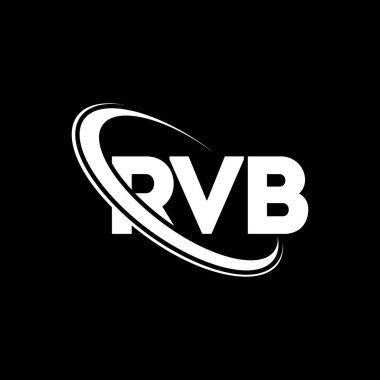 RVB logosu. RVB mektubu. RVB harfli logo tasarımı. Çember ve büyük harfli monogram logosuna bağlı RVB logosu. Teknoloji, iş ve emlak markası için RVB tipografisi.