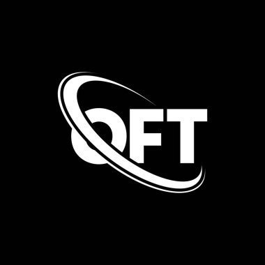 OFT logosu. OFT mektubu. OFT harf logosu tasarımı. Çember ve büyük harfli monogram logosuna bağlı baş harfler OFT logosu. Teknoloji, iş ve emlak markası için OFT tipografisi.