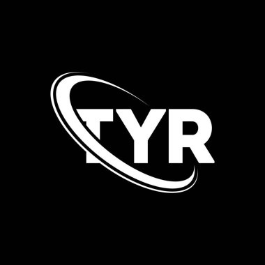 TYR logosu. TYR mektubu. TYR harf logosu tasarımı. Çember ve büyük harfli monogram logosuna bağlı TYR logosu. TYR teknoloji, iş ve emlak markası tipografisi.