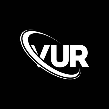 VUR logosu. VUR mektubu. VUR mektup logosu tasarımı. Çember ve büyük harfli monogram logosuna bağlı baş harfler VUR logosu. Teknoloji, iş ve emlak markası için VUR tipografisi.