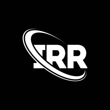 IRR logosu. IRR mektubu. IRR harfi logo tasarımı. Daireye ve büyük harfli monogram logosuna bağlı IRR logosunun baş harfleri. Teknoloji, iş ve emlak markası için IRR tipografisi.