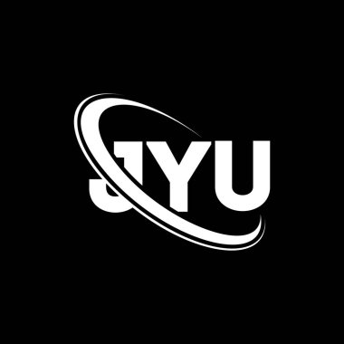 Jyu logosu. Jyu mektubu. Jyu mektup logosu tasarımı. Çember ve büyük harfli monogram logosuna bağlı baş harfler JYU logosu. Teknoloji, iş ve emlak markası için JYU tipografisi.