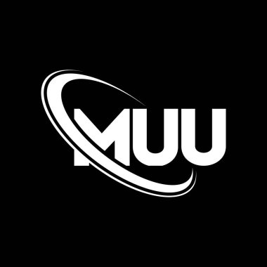 MUU logosu. MUU mektubu. MUU harf logosu tasarımı. Çember ve büyük harfli monogram logosuna bağlı MUU logosu. Teknoloji, iş ve emlak markası için MUU tipografisi.