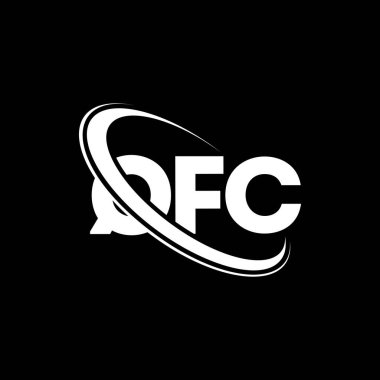 QFC logosu. QFC mektubu. QFC harf logosu tasarımı. Çember ve büyük harfli monogram logosuna bağlı QFC logosu. Teknoloji, iş ve emlak markası için QFC tipografisi.