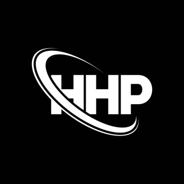 HHP logosu. HHP mektubu. HHP harf logosu tasarımı. Çember ve büyük harfli monogram logosuna bağlı HHP logosu. Teknoloji, iş ve emlak markası için HHP tipografisi.