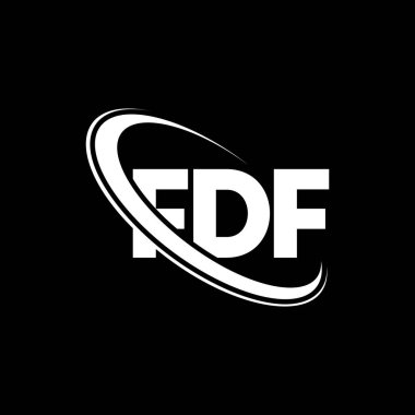 FDF logosu. FDF mektubu. FDF mektup logosu tasarımı. Çember ve büyük harfli monogram logosuna bağlı FDF logosu. Teknoloji, iş ve emlak markası için FDF tipografisi.