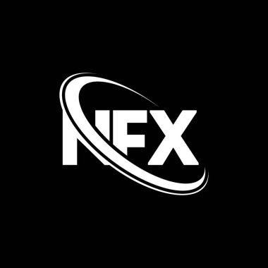 NFX logosu. NFX mektubu. NFX harfli logo tasarımı. Çember ve büyük harfli monogram logosuna bağlı NFX logosu. Teknoloji, iş ve emlak markası için NFX tipografisi.