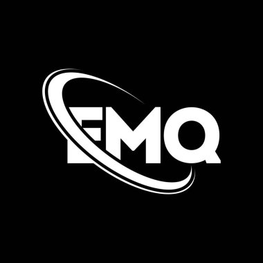 EMQ logosu. EMQ mektubu. EMQ mektup logosu tasarımı. Çember ve büyük harfli monogram logosuyla birleştirilmiş EMQ logosu. Teknoloji, iş ve emlak markası için EMQ tipografisi.