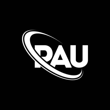 PAU logosu. PAU mektubu. PAU mektup logosu tasarımı. Çember ve büyük harfli monogram logosuna bağlı ilk PAU logosu. Teknoloji, iş ve emlak markası için PAU tipografisi.