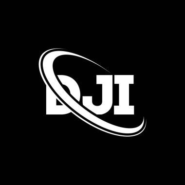 DJI logosu. DJI mektubu. DJI mektup logosu tasarımı. Daire ve büyük harfli monogram logosuna bağlı DJI logosu. Teknoloji, iş ve emlak markası için DJI tipografisi.