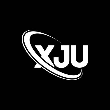 XJU logosu. XJU mektubu. XJU harf logosu tasarımı. Çember ve büyük harfli monogram logosuna bağlı XJU logosu. Teknoloji, iş ve emlak markası için XJU tipografisi.