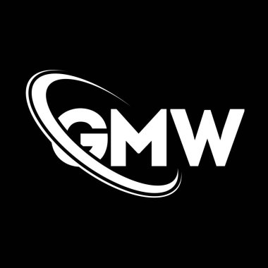 GMW logosu. GMW mektubu. GMW harf logosu tasarımı. Çember ve büyük harfli monogram logosuyla birleştirilmiş GMW logosu. Teknoloji, iş ve emlak markası için GMW tipografisi.