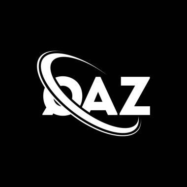 QAZ logosu. QAZ harfi. QAZ harf logosu tasarımı. Çember ve büyük harfli monogram logosuna bağlı ilk harfler QAZ logosu. Teknoloji, iş ve emlak markası için QAZ tipografisi.