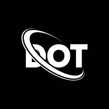 DOT logosu. DOT mektubu. DOT harf logosu tasarımı. Çember ve büyük harfli monogram logosuna bağlı ilk DOT logosu. Teknoloji, iş ve emlak markası için DOT tipografisi.