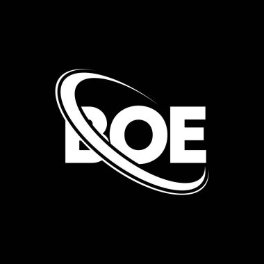 BOE logosu. BOE mektubu. BOE mektup logosu tasarımı. Çember ve büyük harfli monogram logosuna bağlı BOE logosu. Teknoloji, iş ve emlak markası için BOE tipografisi.