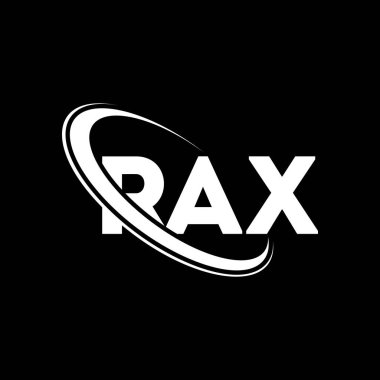 RAX logosu. RAX mektubu. RAX harfli logo tasarımı. Çember ve büyük harfli monogram logosuna bağlı baş harfler RAX logosu. Teknoloji, iş ve emlak markası için RAX tipografisi.