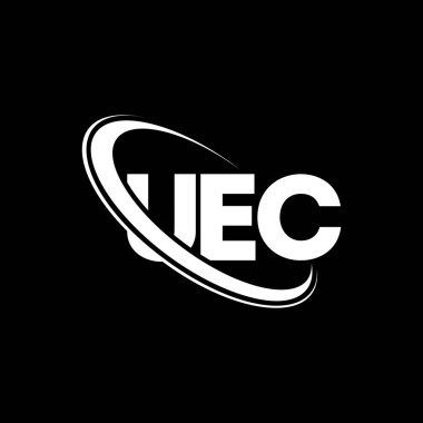 UEC logosu. UEC mektubu. UEC mektup logosu tasarımı. Çember ve büyük harfli monogram logosuna bağlı UEC logosu. UEC teknoloji, iş ve gayrimenkul markası tipografisi.
