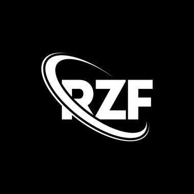 RZF logosu. RZF mektubu. RZF harf logosu tasarımı. Çember ve büyük harfli monogram logosuna bağlı baş harfler RZF logosu. Teknoloji, iş ve emlak markası için RZF tipografisi.