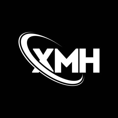 XMH logosu. XMH harfi. XMH harf logosu tasarımı. Çember ve büyük harfli monogram logosuna bağlı XMH logosu. Teknoloji, iş ve emlak markası için XMH tipografisi.