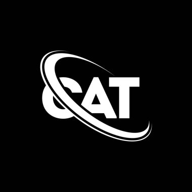 Kedi logosu. Kedi mektubu. Kedi harfi logosu tasarımı. Çember ve büyük harfli monogram logosuna bağlı baş harfler. Teknoloji, iş ve emlak markası için CAT tipografisi.