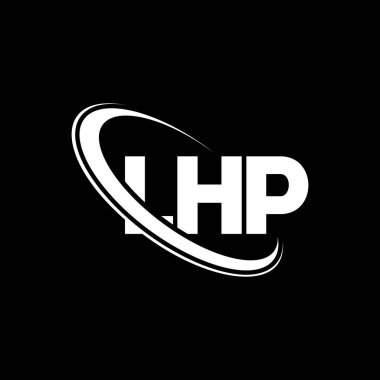 LHP logosu. LHP mektubu. LHP harf logosu tasarımı. Çember ve büyük harfli monogram logosuna bağlı ilk LHP logosu. Teknoloji, iş ve emlak markası için LHP tipografisi.