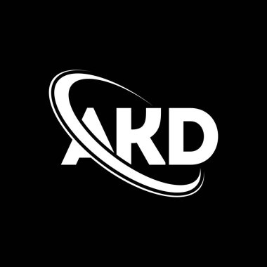 AKD logosu. AKD mektubu. AKD mektup logosu tasarımı. Çember ve büyük harfli monogram logosuyla birleştirilmiş AKD logosu. AKD teknoloji, iş ve emlak markası tipografisi.