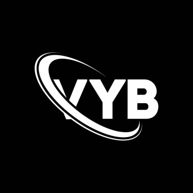 VYB logosu. VYB mektubu. VYB harf logosu tasarımı. Çember ve büyük harfli monogram logosuna bağlı VYB logosu. Teknoloji, iş ve emlak markası için VYB tipografisi.