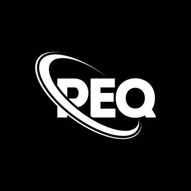 PEQ logosu. PEQ harfi. PEQ harfli logo tasarımı. Çember ve büyük harfli monogram logosuna bağlı PEQ logosu. Teknoloji, iş ve emlak markası için PEQ tipografisi.