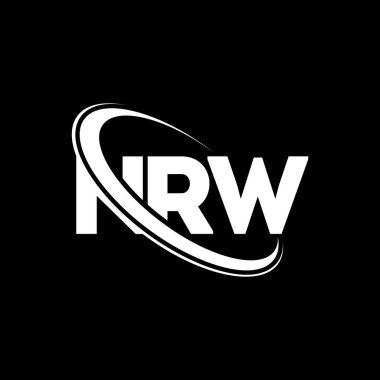 NRW logosu. NRW mektubu. NRW harf logosu tasarımı. Çember ve büyük harfli monogram logosuna bağlı NRW logosu. Teknoloji, iş ve emlak markası için NRW tipografisi.