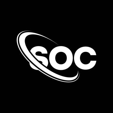 SOC logosu. SOC mektubu. SOC harf logosu tasarımı. Çember ve büyük harfli monogram logosuna bağlı SOC logosunun baş harfleri. Teknoloji, iş ve emlak markası için SOC tipografisi.