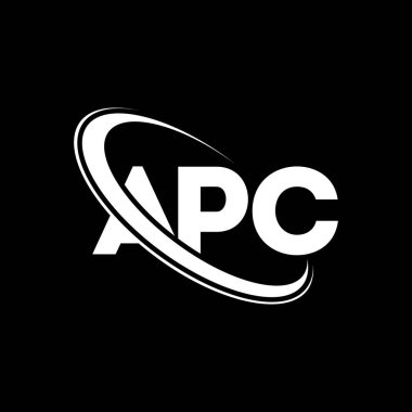 APC logosu. APC mektubu. APC mektup logosu tasarımı. Çember ve büyük harfli monogram logosuna bağlı APC logosu. Teknoloji, iş ve emlak markası için APC tipografisi.