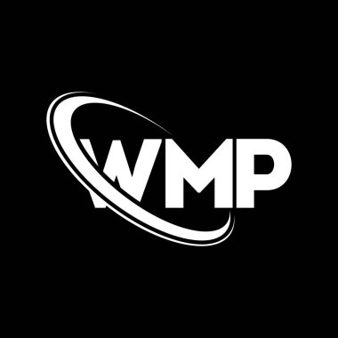 WMP logosu. WMP mektubu. WMP mektup logosu tasarımı. Çember ve büyük harfli monogram logosuna bağlı baş harfler WMP logosu. Teknoloji, iş ve emlak markası için WMP tipografisi.
