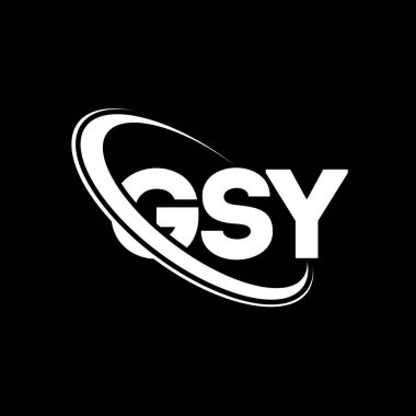 GSY logosu. GSY mektubu. GSY harf logosu tasarımı. Çember ve büyük harfli monogram logosuyla birleştirilmiş GSY logosu. Teknoloji, iş ve emlak markası için GSY tipografisi.