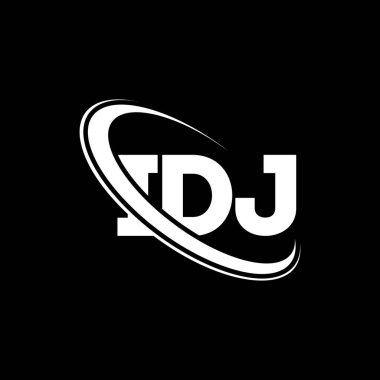 IDJ logosu. IDJ mektubu. IDJ harf logosu tasarımı. Daire ve büyük harfli monogram logosuna bağlı ilk IDJ logosu. Teknoloji, iş ve emlak markası için IDJ tipografisi.