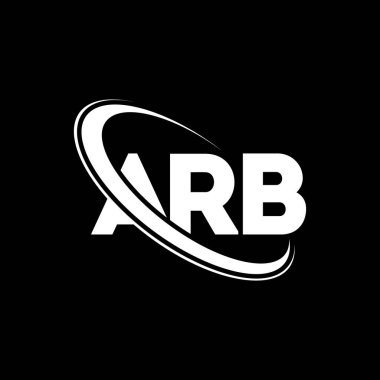 ARB logosu. ARB mektubu. ARB harfi logo tasarımı. Daireye ve büyük harfli monogram logosuna bağlı ARB logosunun baş harfleri. Teknoloji, iş ve emlak markası için ARB tipografisi.