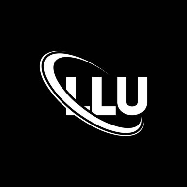 LLU logosu. LLU mektubu. LLU mektup logosu tasarımı. Çember ve büyük harfli monogram logosuna bağlı ilk LLU logosu. LLU teknoloji, iş ve emlak markası tipografisi.