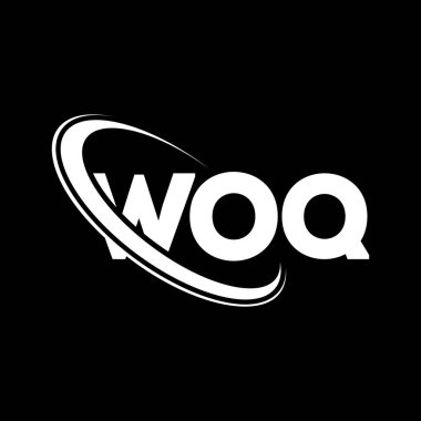 WOQ logosu. WOQ mektubu. WOQ mektup logosu tasarımı. Çember ve büyük harfli monogram logosuyla birleştirilmiş WOQ logosu. WOQ teknoloji, iş ve gayrimenkul markası tipografisi.
