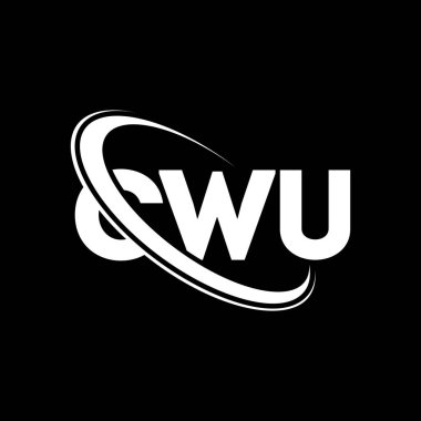 CWU logosu. CWU mektubu. CWU mektup logosu tasarımı. Çember ve büyük harfli monogram logosuyla birleştirilmiş CWU logosu. Teknoloji, iş ve emlak markası için CWU tipografisi.